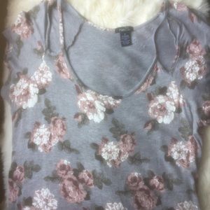 Grey Floral Cold Shoulder Top